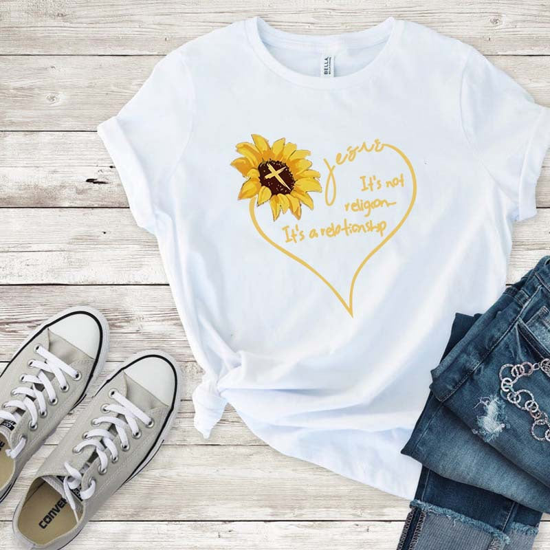 Sunflower "Its Not Religion Its A Relationship" T Shirt l Women