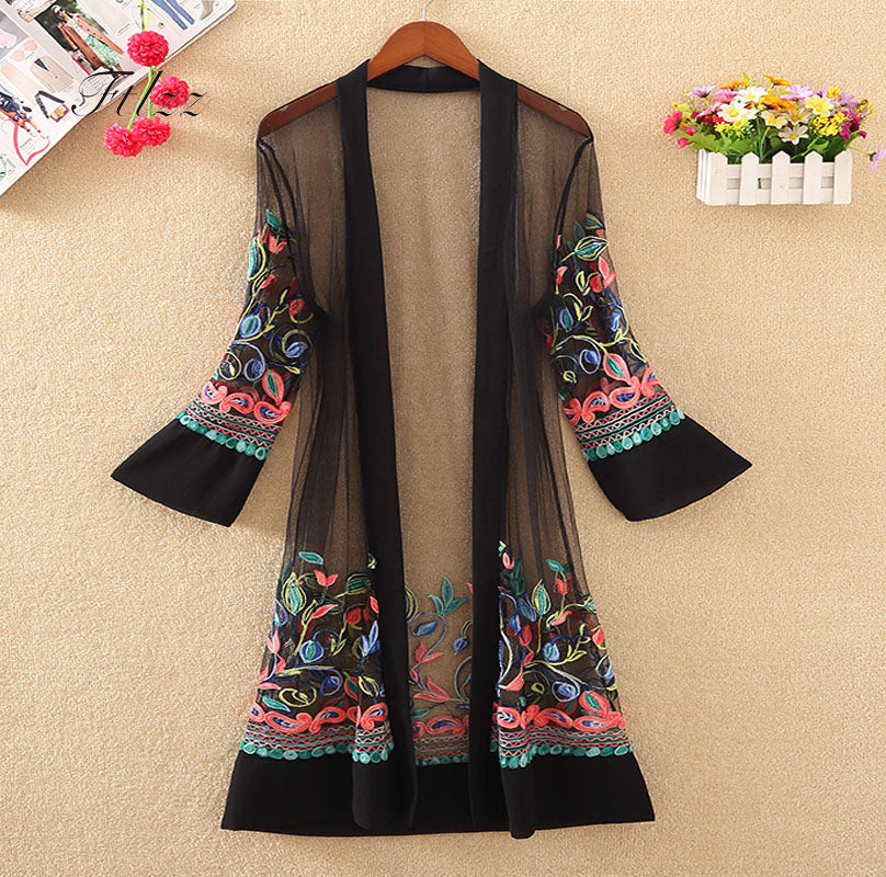 Summer new embroidered beach sunscreen clothing women's mid-length