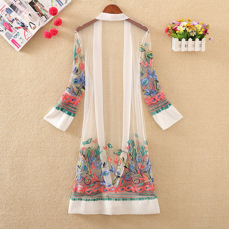 Summer new embroidered beach sunscreen clothing women's mid-length
