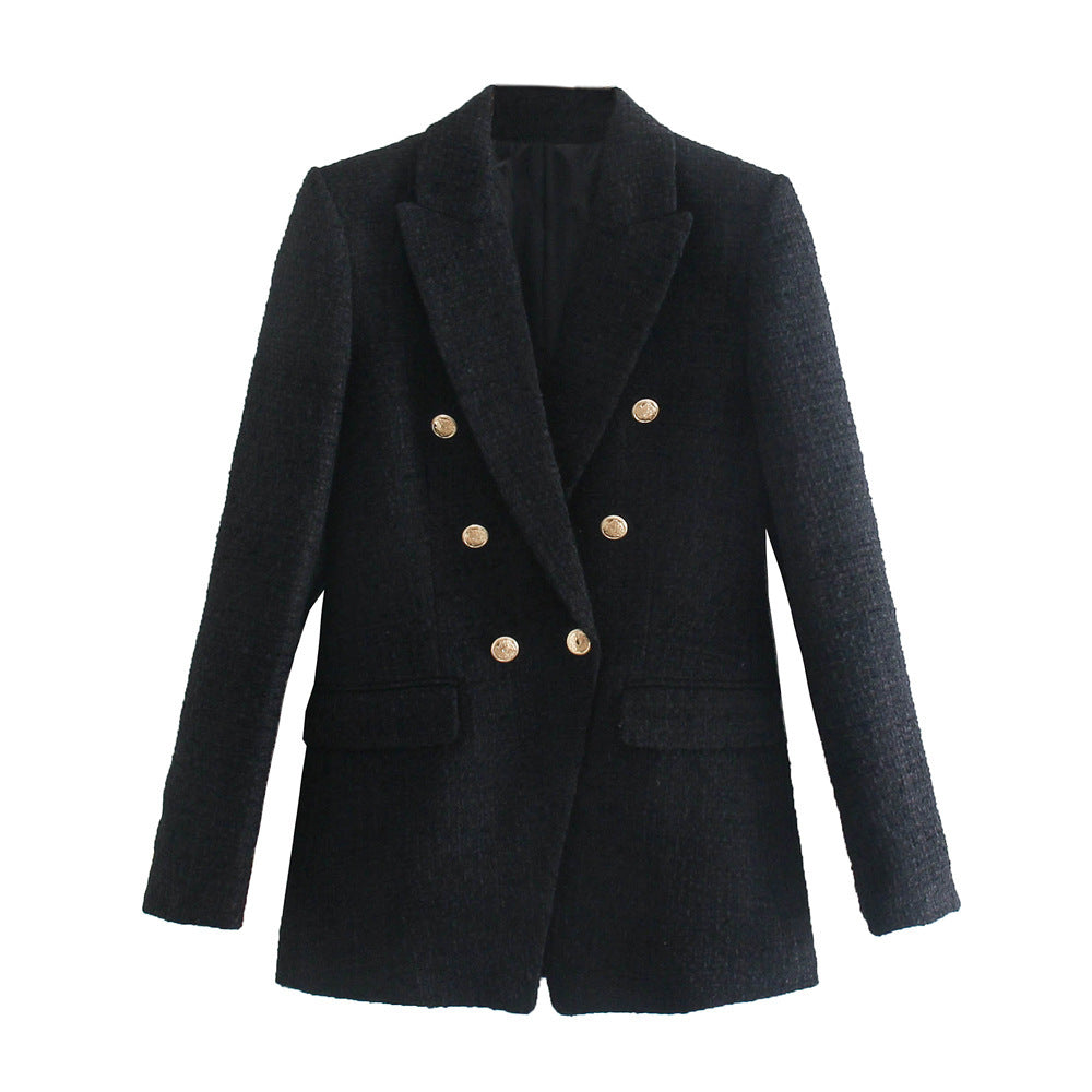 Stylish Double-breasted Textured Slim-fit Blazer