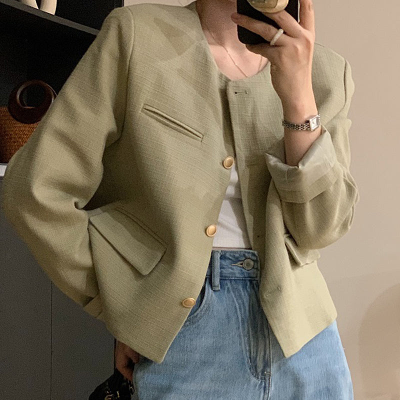 Vintage Simple Round Neck Heavy Metal Single Breasted Coat