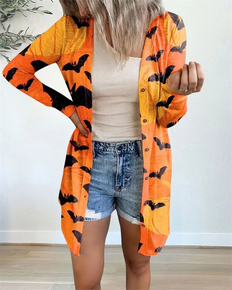Autumn And Winter New European And American Halloween Theme Printed Coat