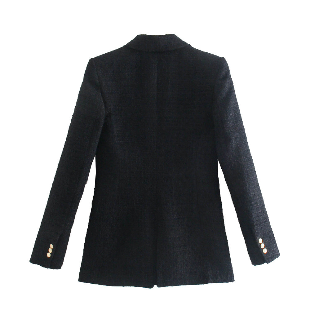 Stylish Double-breasted Textured Slim-fit Blazer
