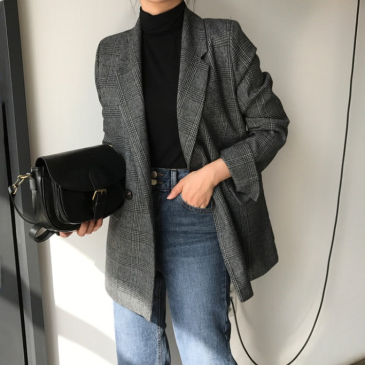 Checked long sleeve small suit jacket