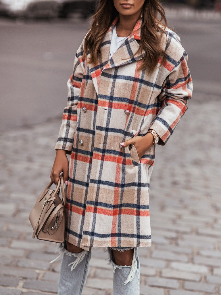 Long Sleeve Button Lapel Casual Warm Plaid
