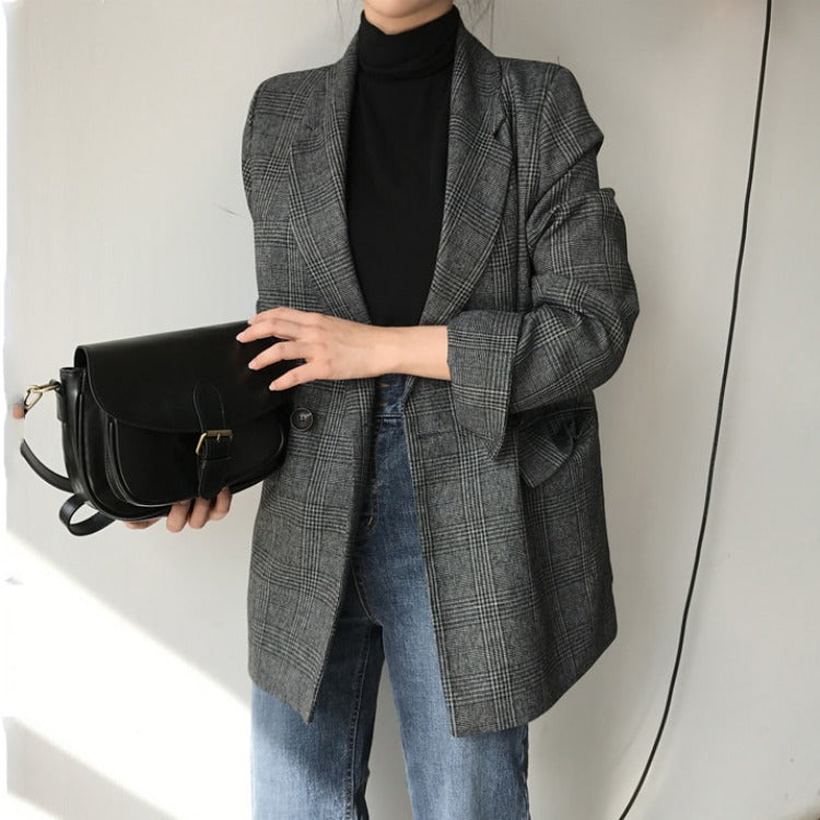 Checked long sleeve small suit jacket