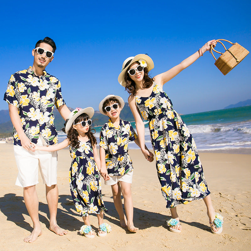 Men's And Women's Hawaiian Shirt Dress Flower Print