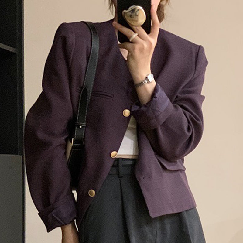 Vintage Simple Round Neck Heavy Metal Single Breasted Coat