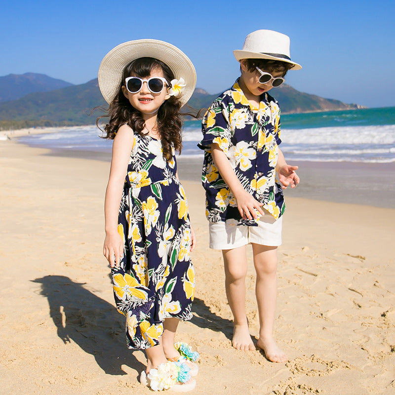 Men's And Women's Hawaiian Shirt Dress Flower Print