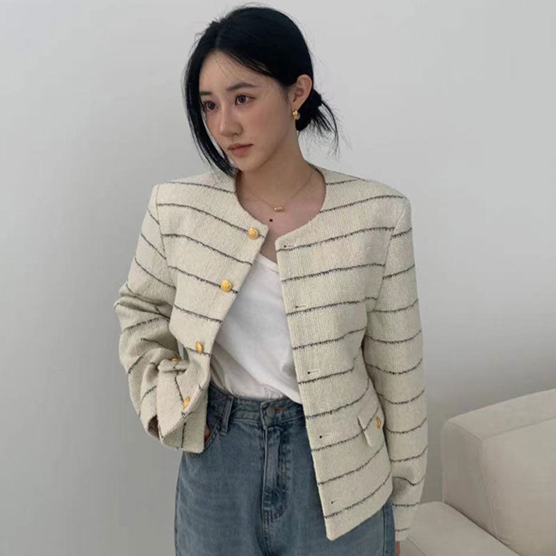 French Round Neck Chic Single Breasted Loose Coat