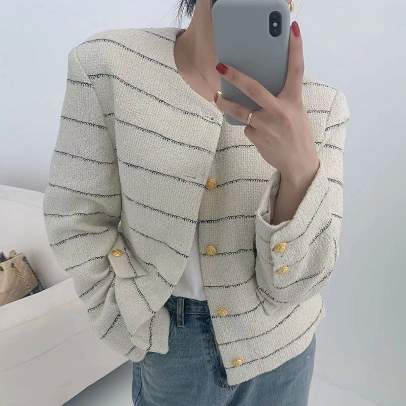 French Round Neck Chic Single Breasted Loose Coat