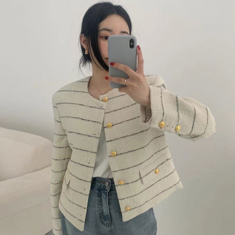 French Round Neck Chic Single Breasted Loose Coat