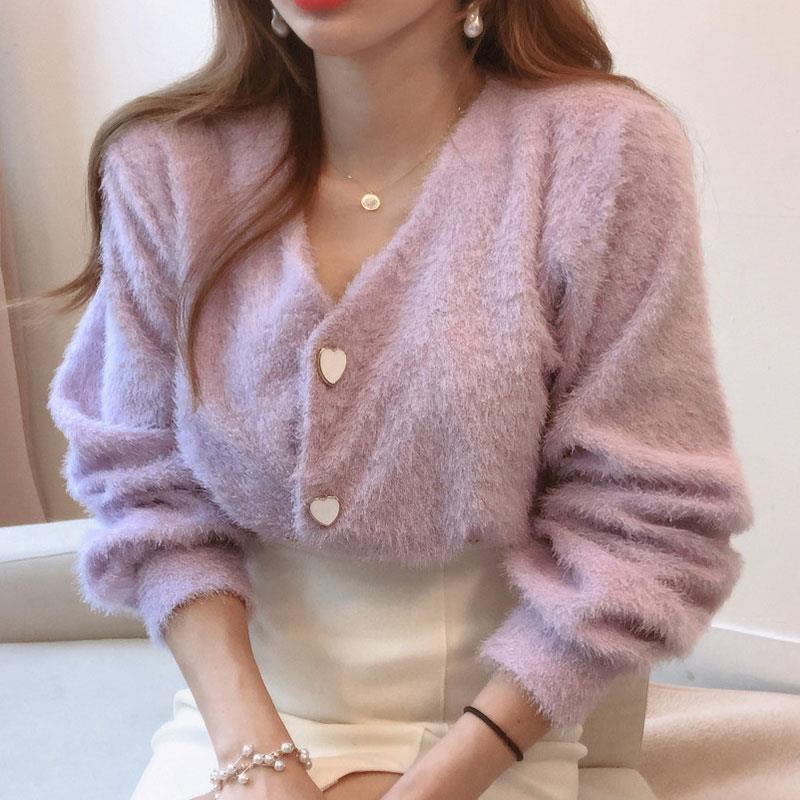 Women's Fashion V-neck Love Button Sweater Jacket