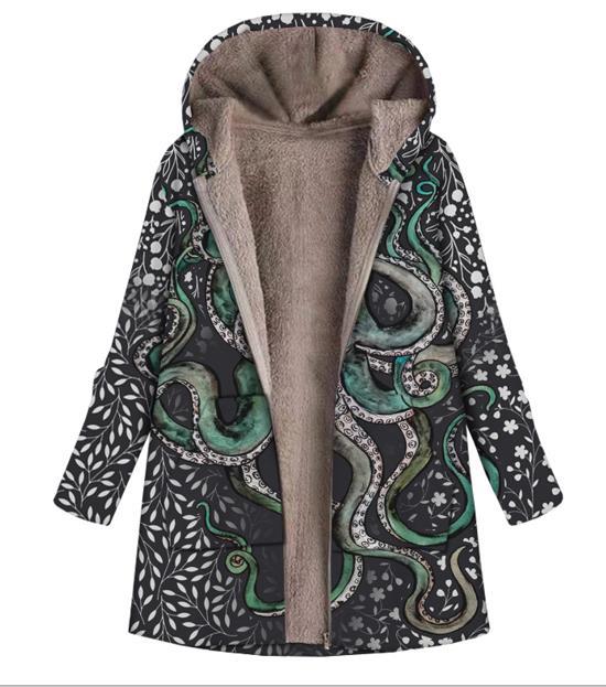 Hooded Cotton-padded Clothes Loose Printed Long Sleeve Brushed Womenswear