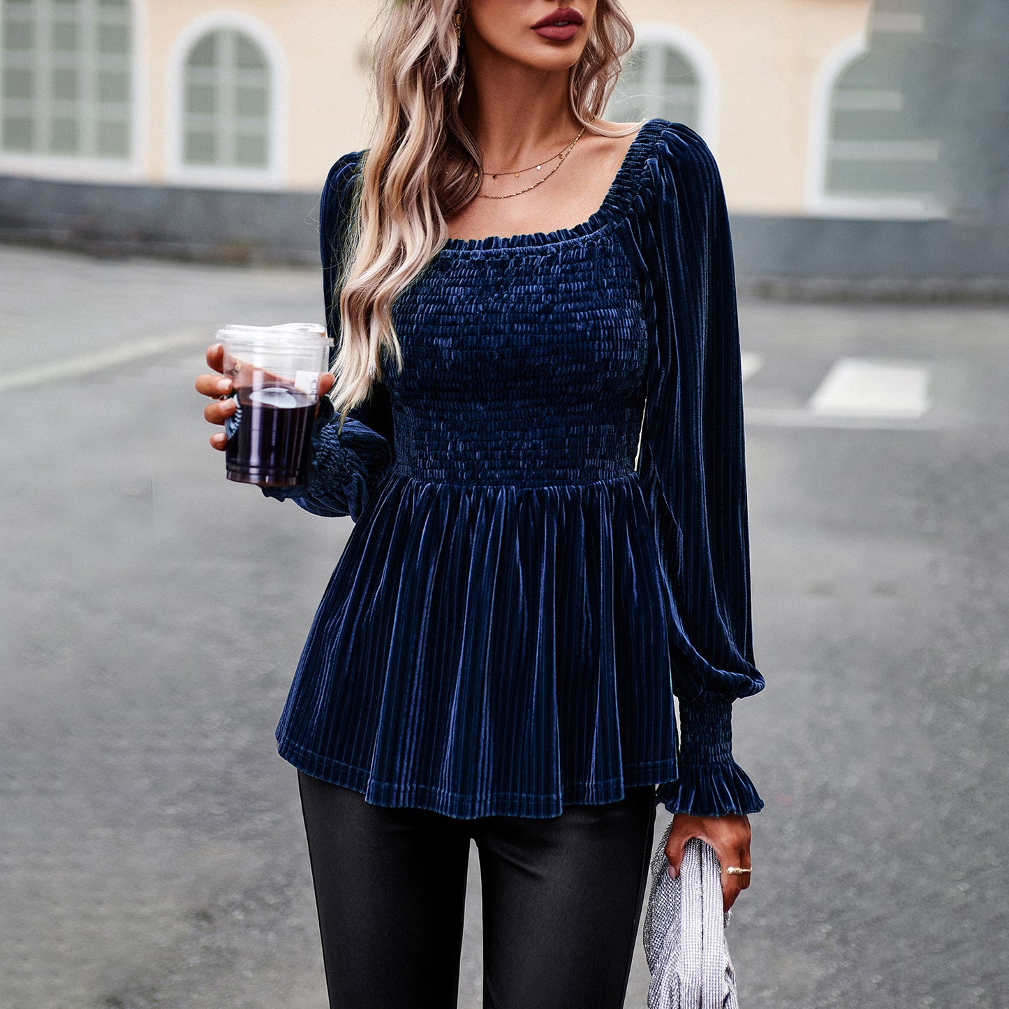Women's Fashionable Temperament Velvet Long Sleeves Top