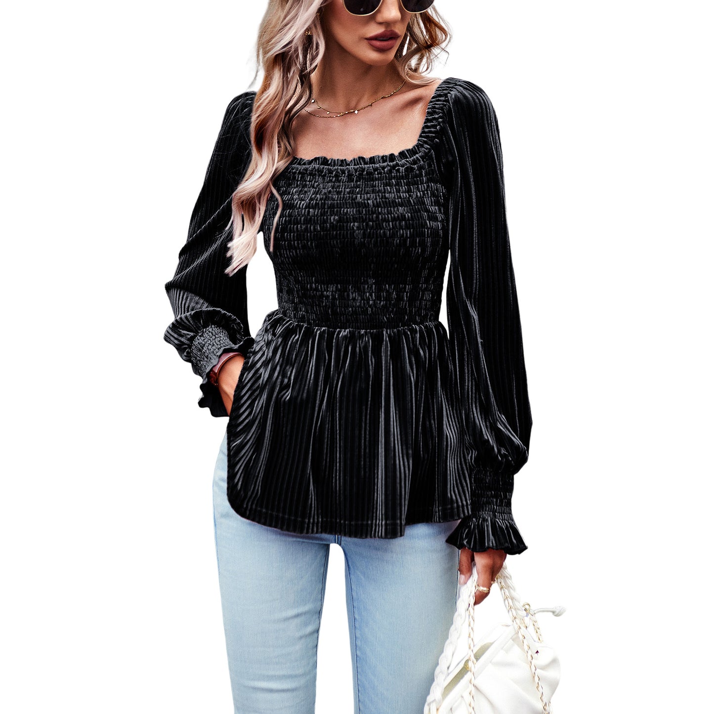 Women's Fashionable Temperament Velvet Long Sleeves Top