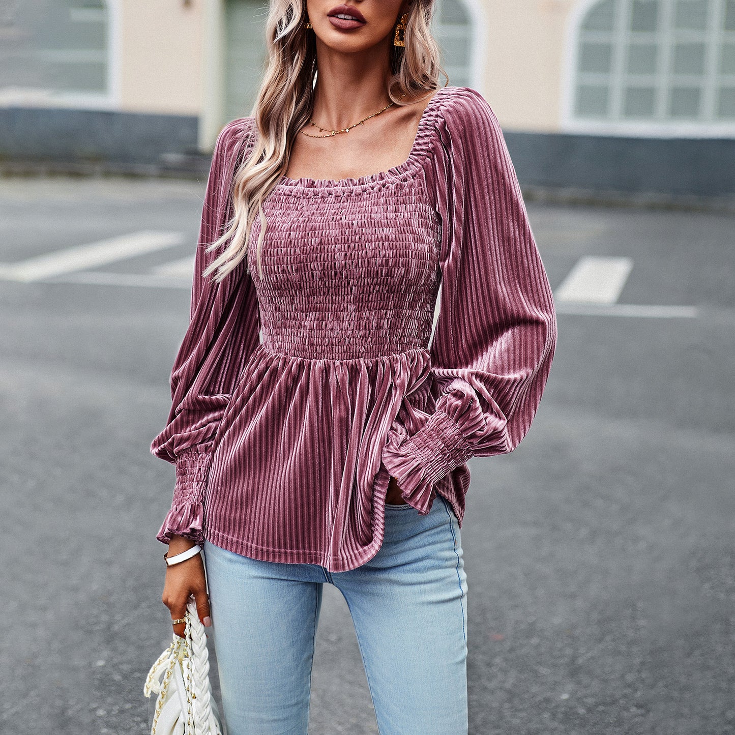 Women's Fashionable Temperament Velvet Long Sleeves Top