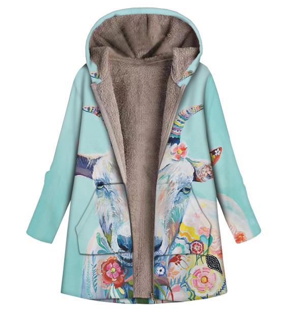 Hooded Cotton-padded Clothes Loose Printed Long Sleeve Brushed Womenswear