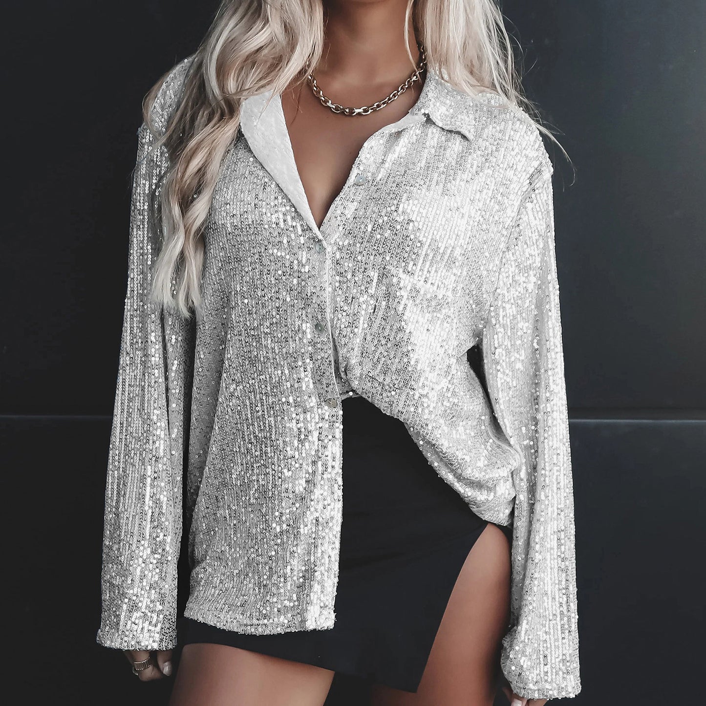 Women's Fashion Casual Solid Color Buttons Long-sleeved Cardigan