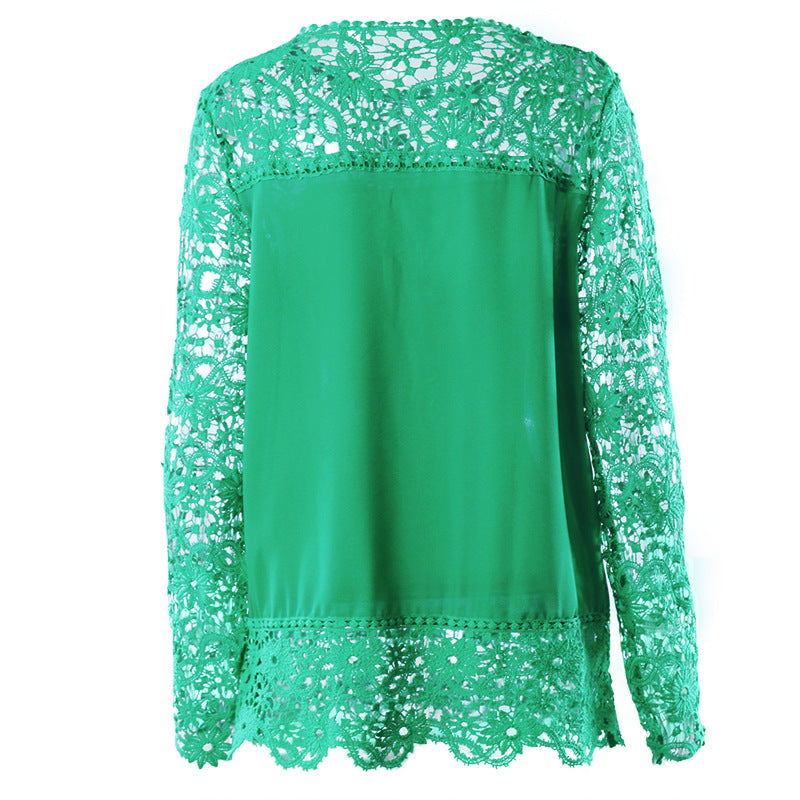 Chiffon Shirt Women's Long-sleeved Hollow Flower Lace Casual Top