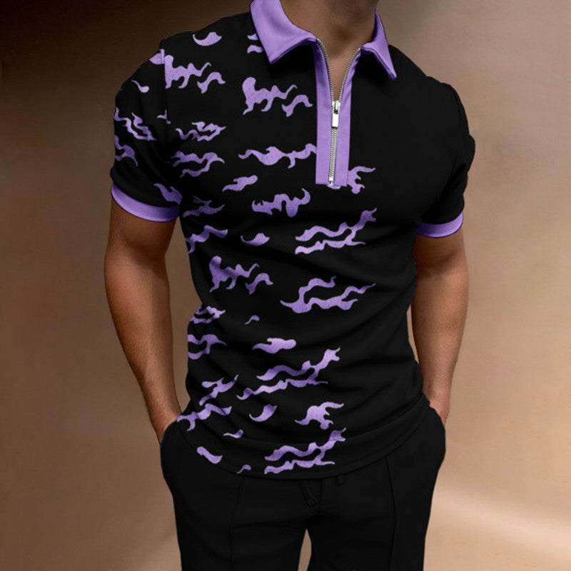 Fashion Printed Lapel Short Sleeves