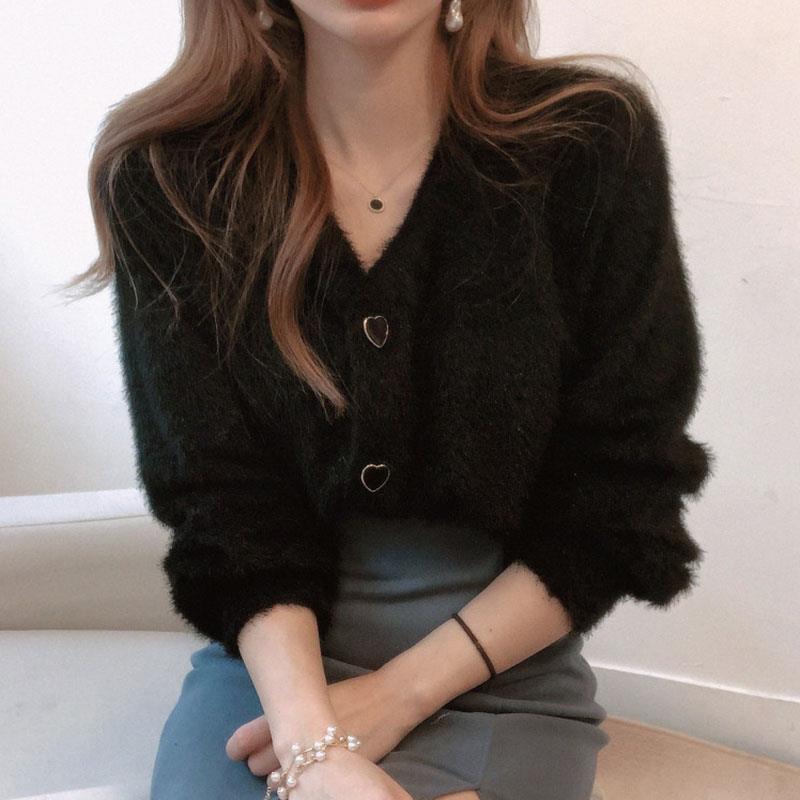 Women's Fashion V-neck Love Button Sweater Jacket