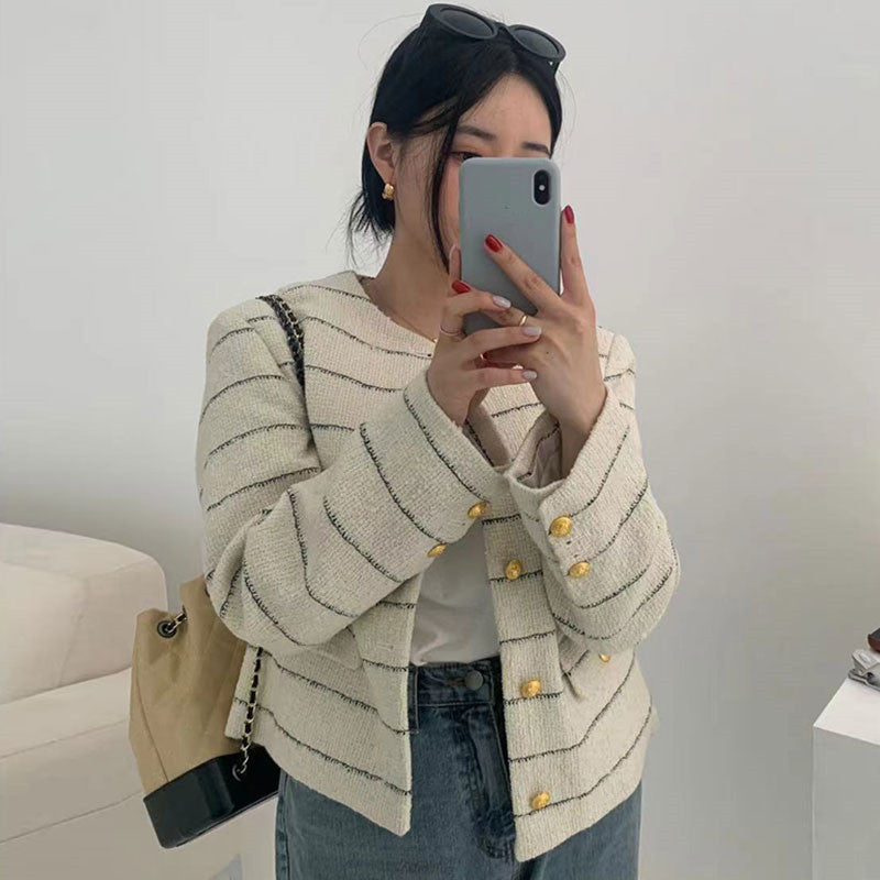 French Round Neck Chic Single Breasted Loose Coat