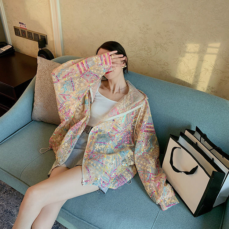 Summer New Hooded Heavy Embroidery Sequins Coat For Women