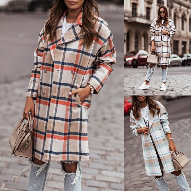 Long Sleeve Button Lapel Casual Warm Plaid