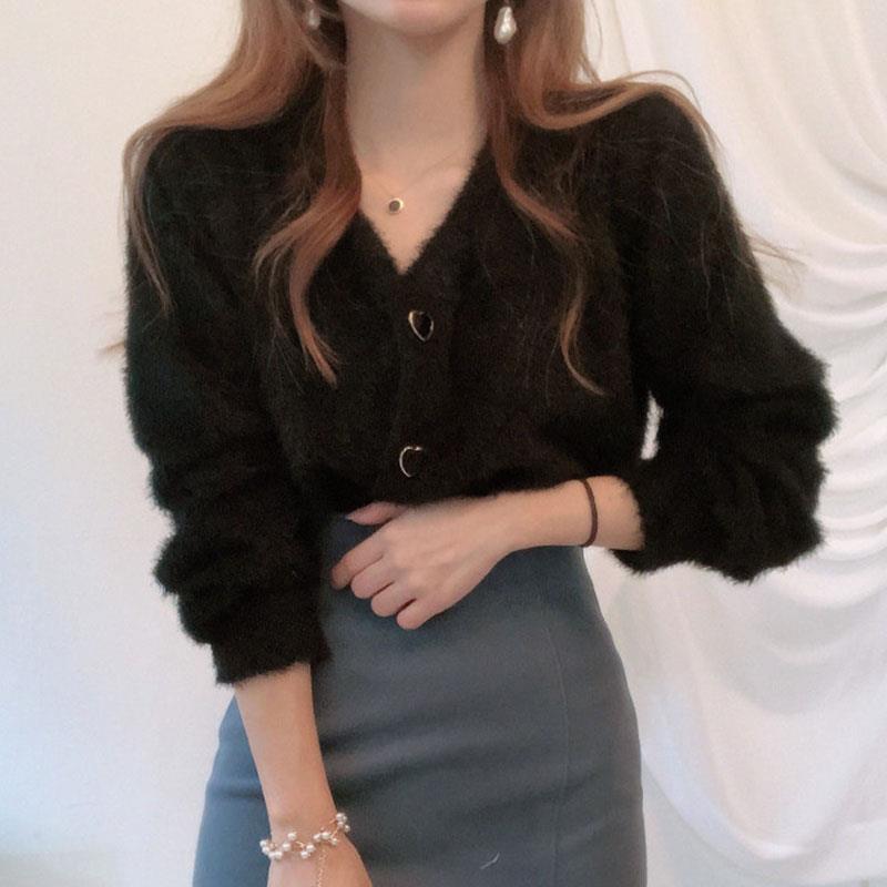 Women's Fashion V-neck Love Button Sweater Jacket