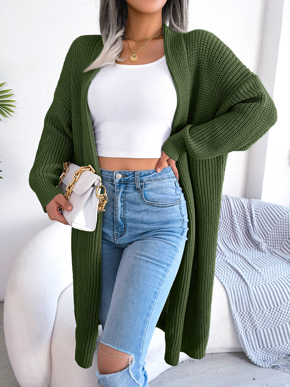 Casual Versatile Lapel Long Cardigan Sweater Jacket