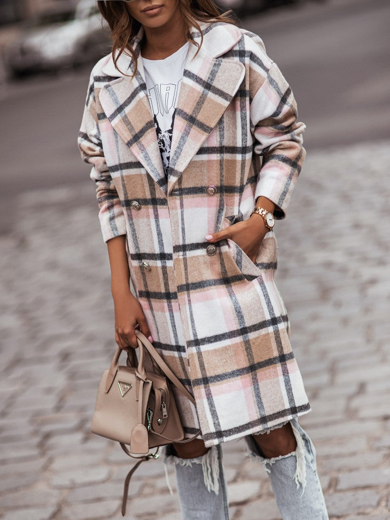 Long Sleeve Button Lapel Casual Warm Plaid
