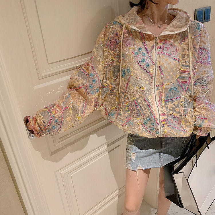 Summer New Hooded Heavy Embroidery Sequins Coat For Women