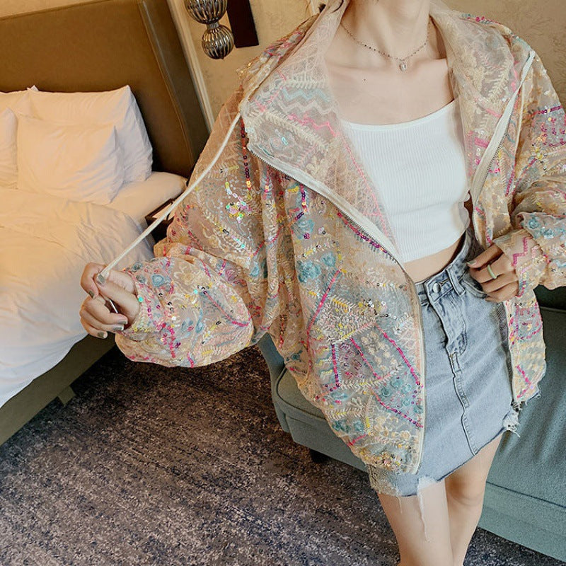Summer New Hooded Heavy Embroidery Sequins Coat For Women