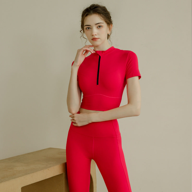 Sports Short Sleeve Yoga Suit Quick-drying Zipper Short Top