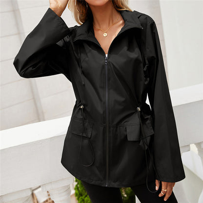 Hooded Waist Rainproof Raincoat With Zipper Raincoat