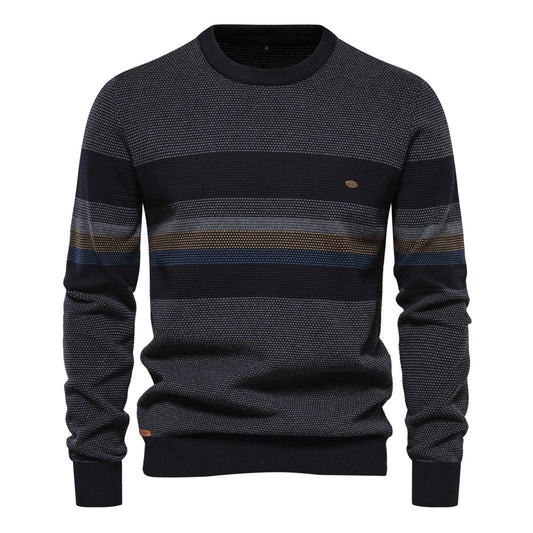 Men's Fashion Casual Slim Round Neck Striped Sweater