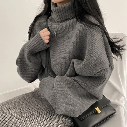 Retro Loose-fitting Thickened Warm Turtleneck Pullover Sweater