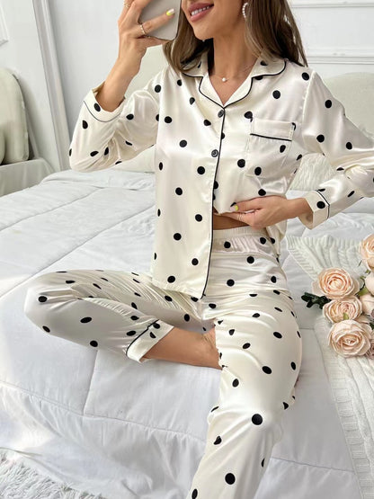 Pajamas Women's Sweet Luxury 5050 Artificial Silk Lapel Long Sleeve Trousers Home Wear Two-piece Suit