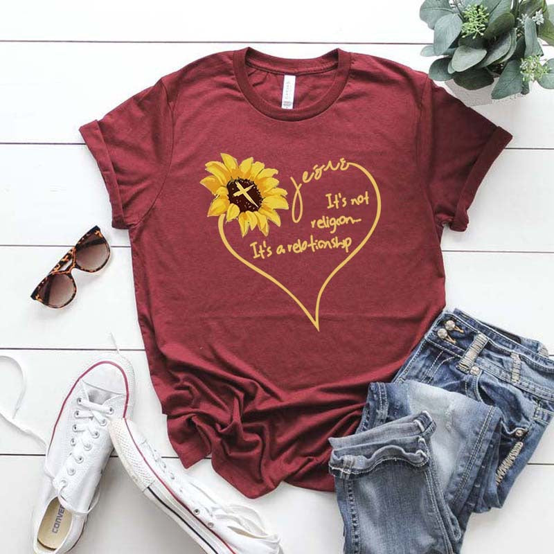 Sunflower "Its Not Religion Its A Relationship" T Shirt l Women