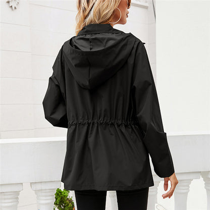 Hooded Waist Rainproof Raincoat With Zipper Raincoat