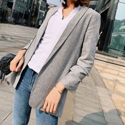 Women's Herringbone Pleated Sleeve Blazer