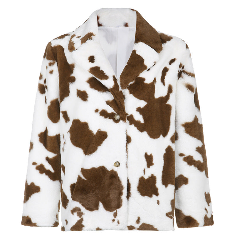 Cow Pattern Rabbit Fur Temperament Commuter Autumn And Winter Loose Women's Clothing