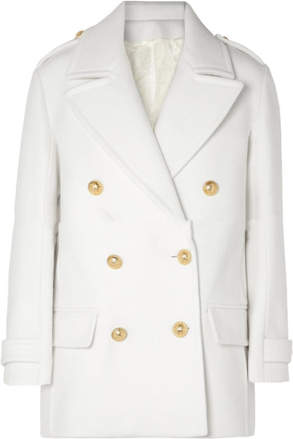Temperament Casual White Double-Breasted Cashmere Coat