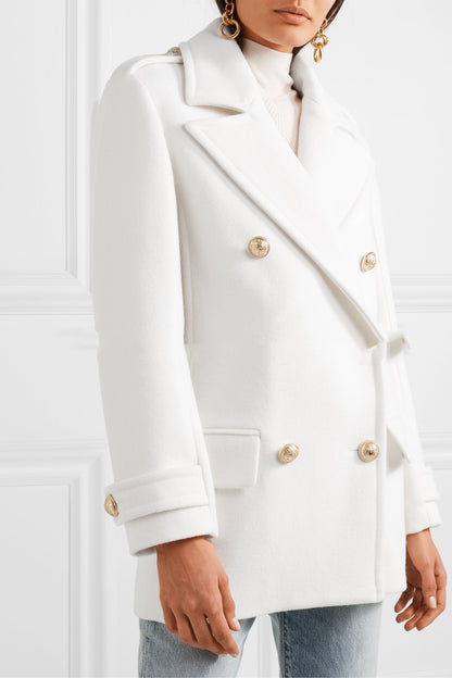 Temperament Casual White Double-Breasted Cashmere Coat