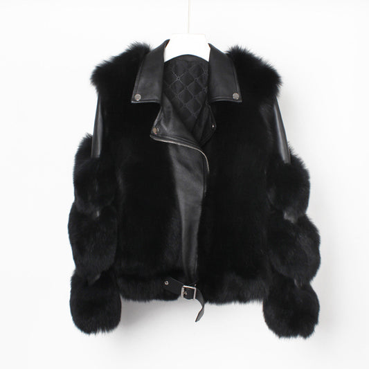 Real fur grass motorcycle fox coat