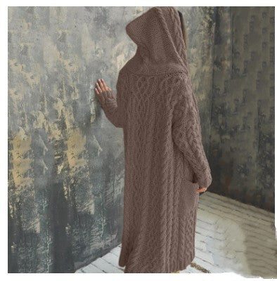 Hooded long cardigan sweater