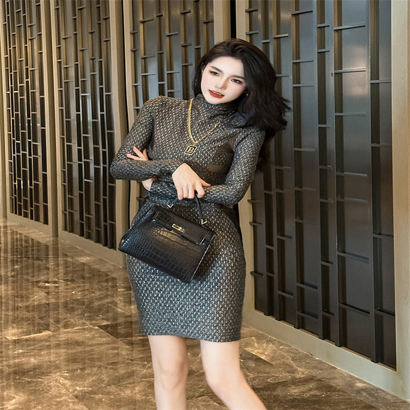 Inner Wear Bottoming Skirt Women's Autumn Stand-up Collar Slim Fit Slimming Knitted Dress