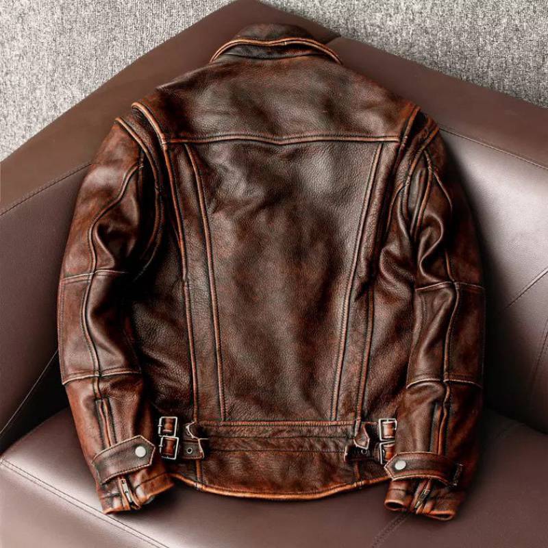 Men's Fashionable Vintage Distressed Cowhide Leather Jacket