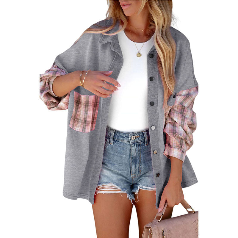 Plaid Stitching Long Sleeves Top